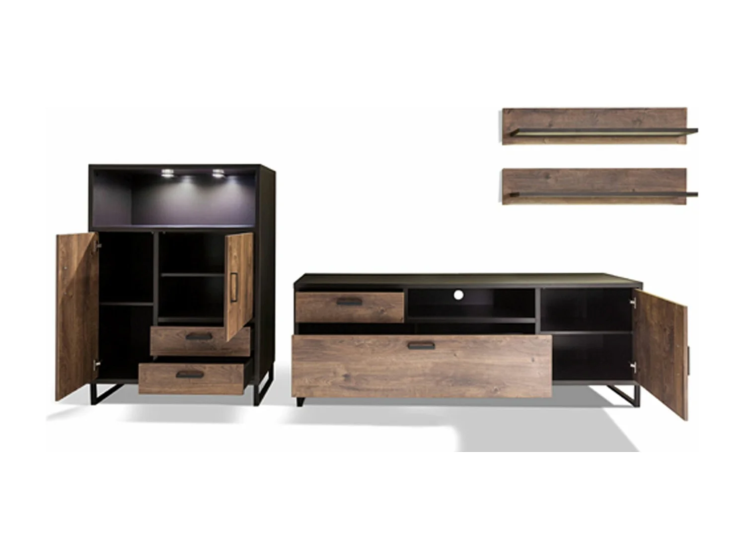 Ensemble de salon de 3 éléments coloris chêne barrique