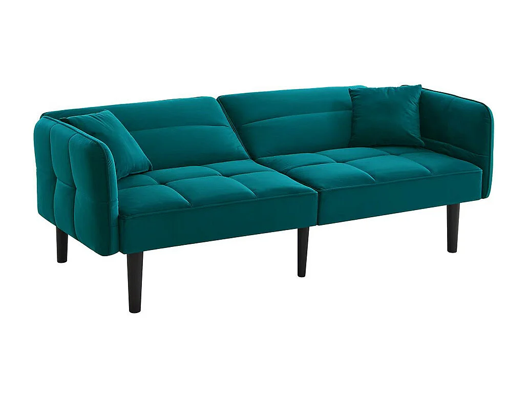 Canapé convertible 2 en 1 réglable 2 places velours bleu et vert accoudoirs rabattables et couchage intégré