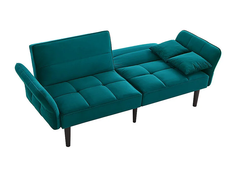 Canapé convertible 2 en 1 réglable 2 places velours bleu et vert accoudoirs rabattables et couchage intégré