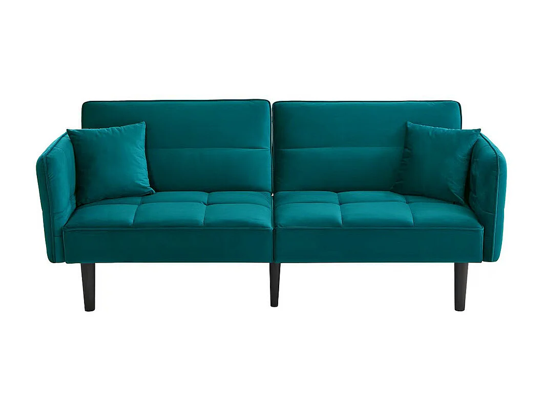 Canapé convertible 2 en 1 réglable 2 places velours bleu et vert accoudoirs rabattables et couchage intégré
