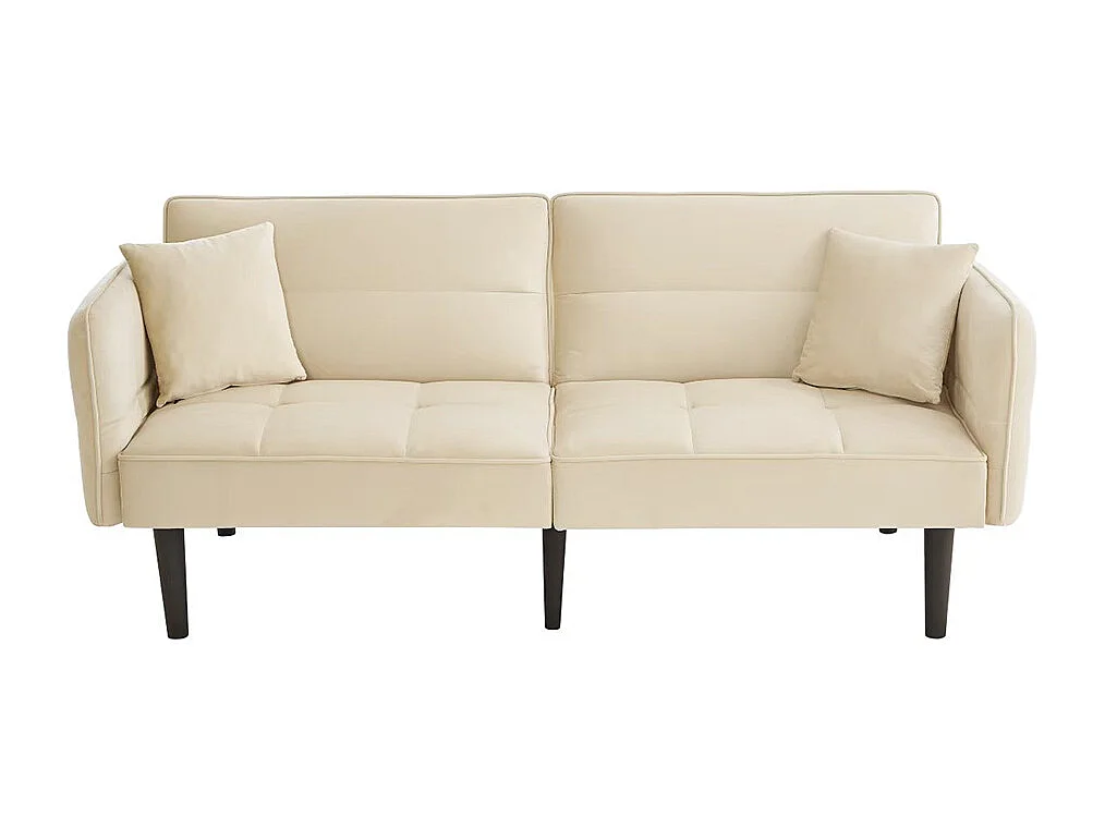 Canapé convertible 2 en 1 réglable 2 places velours beige accoudoirs rabattables et couchage intégré