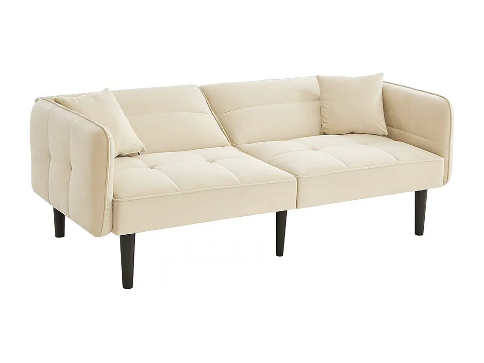 Canapé convertible 2 en 1 réglable 2 places velours beige accoudoirs rabattables et couchage intégré