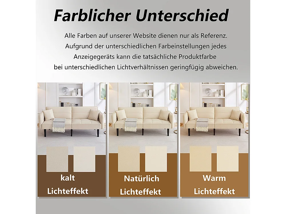 Canapé convertible 2 en 1 réglable 2 places velours beige accoudoirs rabattables et couchage intégré