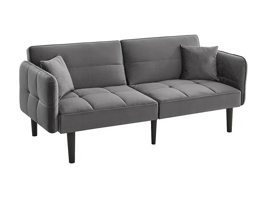 Canapé convertible 2 en 1 réglable 2 places velours gris accoudoirs rabattables et couchage intégré