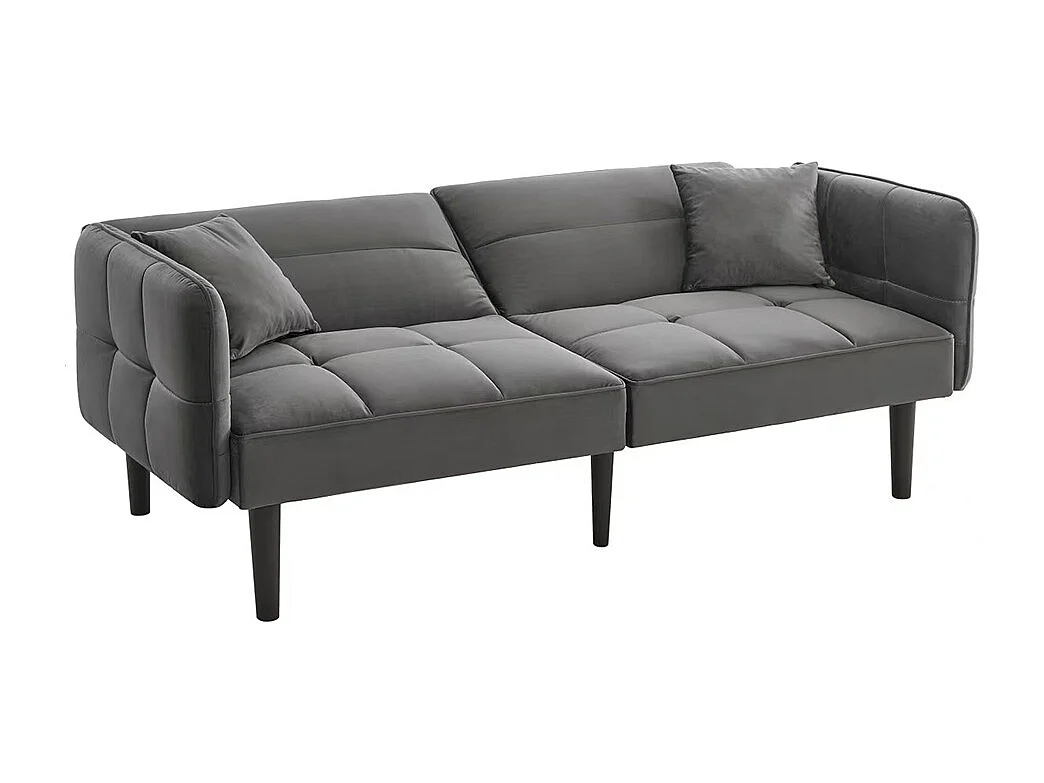 Canapé convertible 2 en 1 réglable 2 places velours gris accoudoirs rabattables et couchage intégré