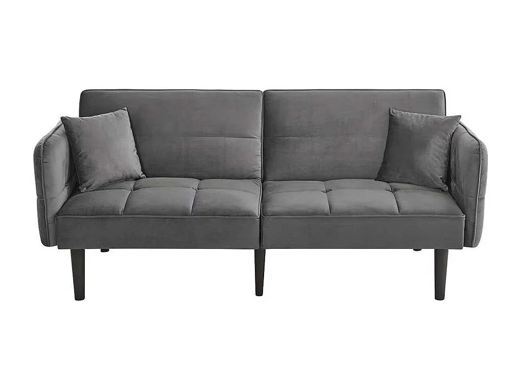 Canapé convertible 2 en 1 réglable 2 places velours gris accoudoirs rabattables et couchage intégré