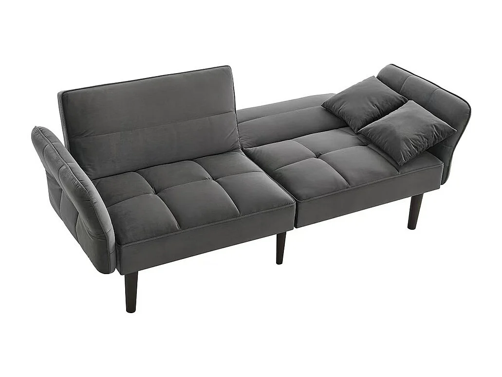 Canapé convertible 2 en 1 réglable 2 places velours gris accoudoirs rabattables et couchage intégré