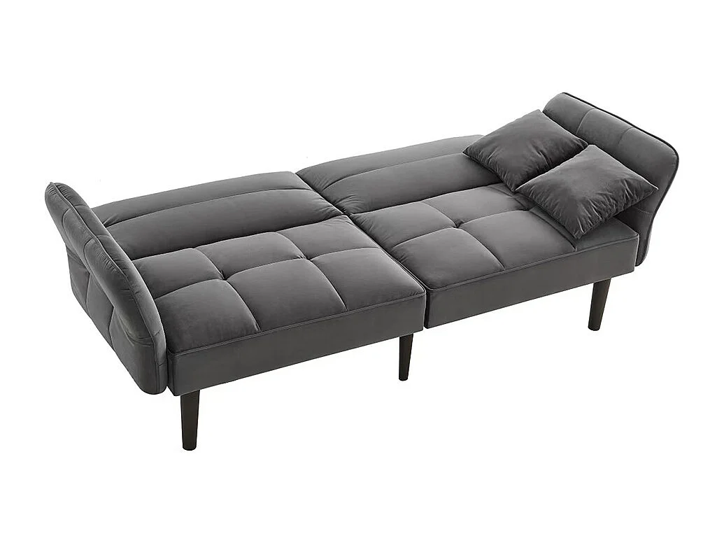 Canapé convertible 2 en 1 réglable 2 places velours gris accoudoirs rabattables et couchage intégré