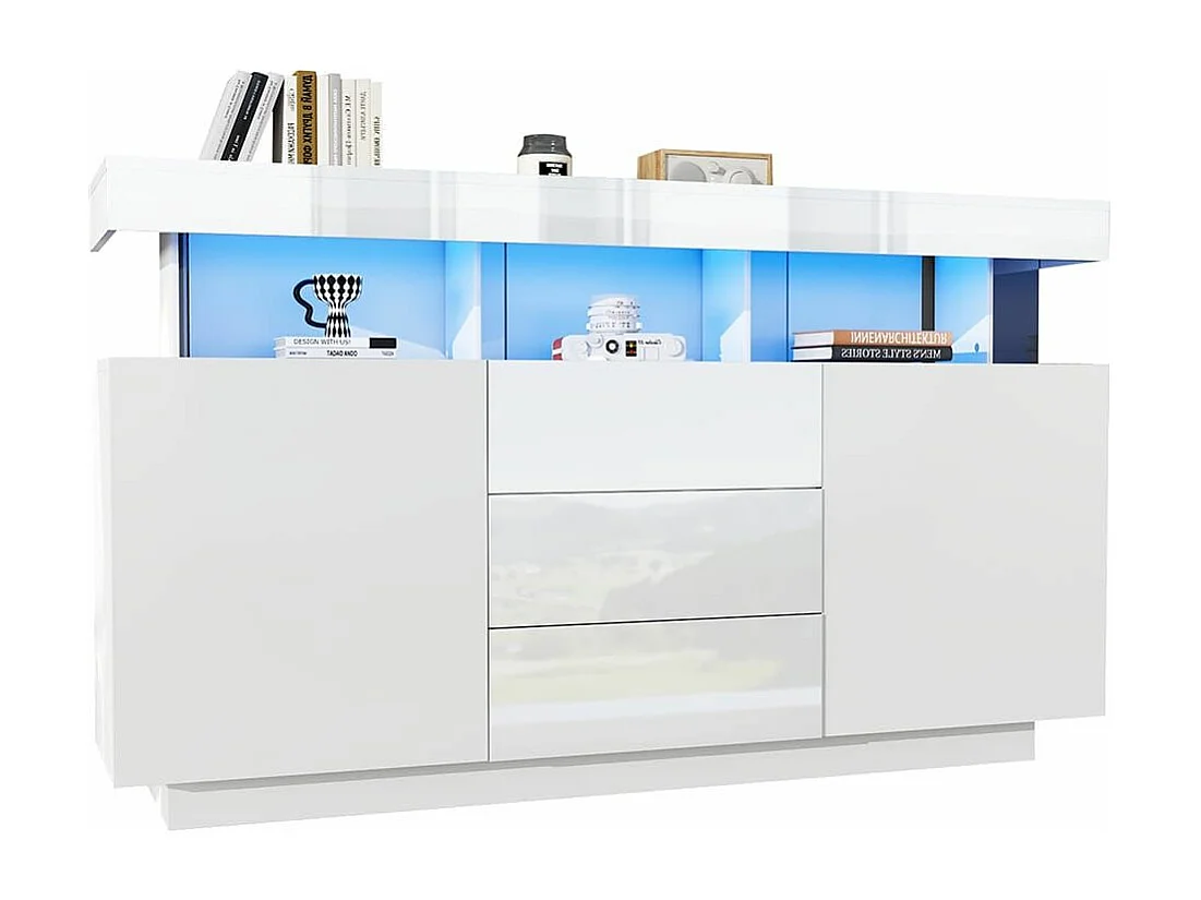 Buffet bar café acrylique blanc brillant LED 16 couleurs Bande lumineuse réglable rangement pratique moderne