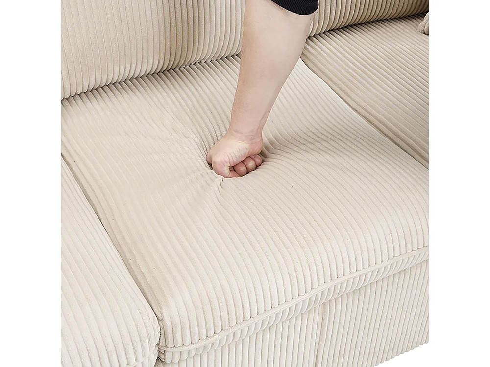 Modulaire hoekbank in U-vorm, 3 zitplaatsen, slaapfunctie, lades en opbergkist, bekleed met comfortabele, afneembare geribbelde stof, beige