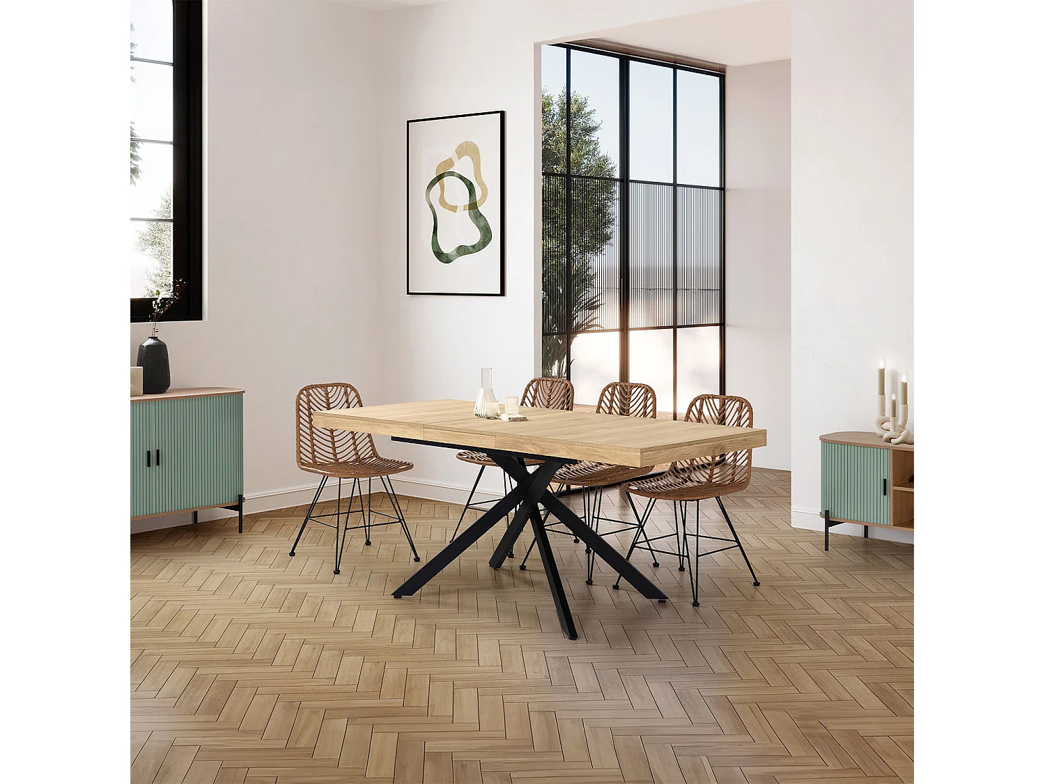 Table de salle à manger extensible Palermo couleur chêne, 140-180 cm