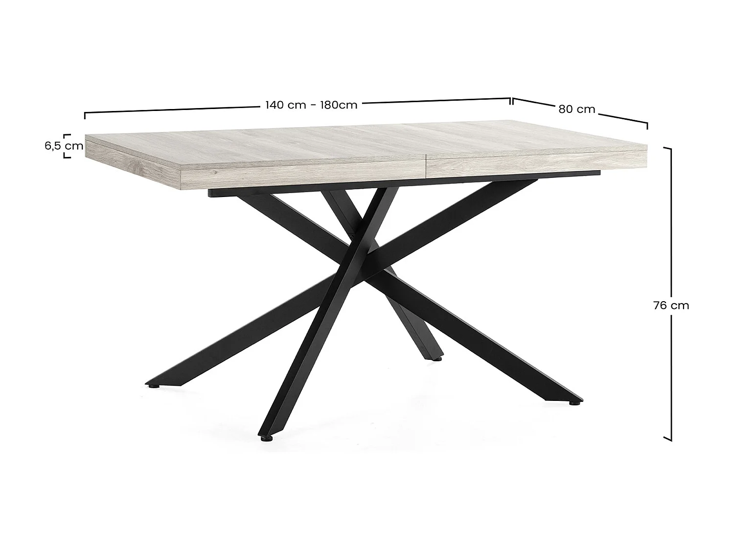 Table de salle à manger extensible Palermo couleur chêne, 140-180 cm