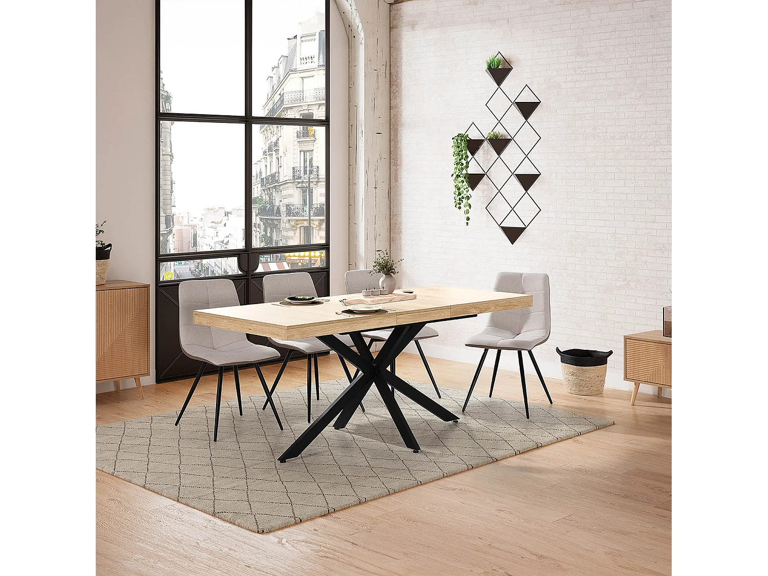 Table de salle à manger extensible Genova couleur chêne, 140-180 cm