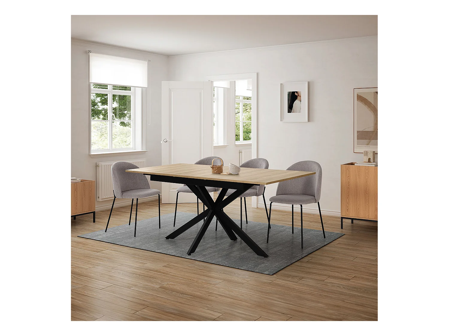 Table de salle à manger extensible Prato couleur chêne, 140-180 cm