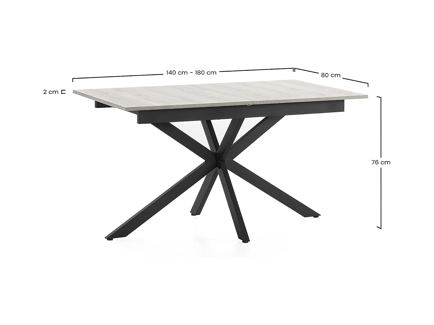 Table de salle à manger extensible Prato couleur chêne, 140-180 cm