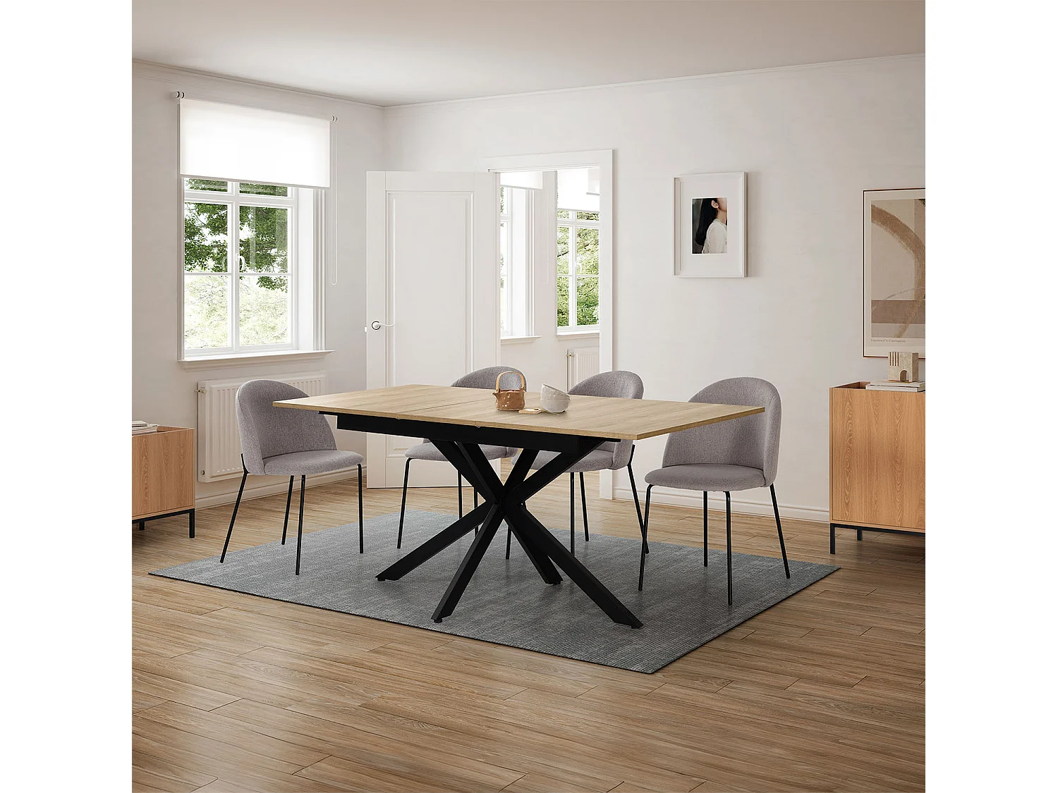 Table de salle à manger extensible Prato couleur chêne, 140-180 cm