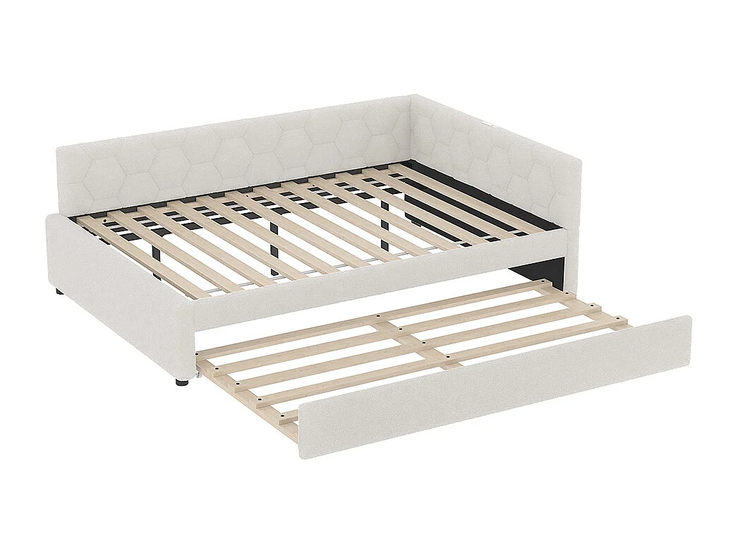 Uitschuifbed 140x200 met nachtlampje USB-poort type C bekleding imitatie fleece wit comfortabel multifunctioneel eenpersoonsbed