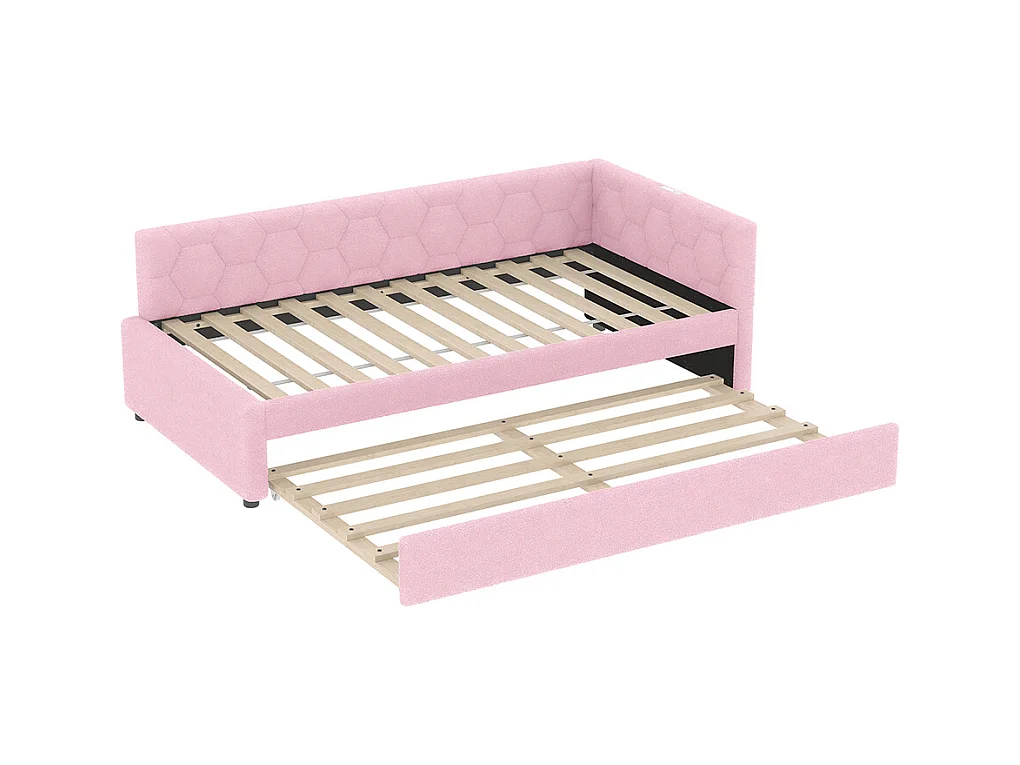 Uitschuifbed 90x200 met bedlampje USB-poort type C bekleding imitatie fleece roze multifunctioneel comfortabel eenpersoonsbed