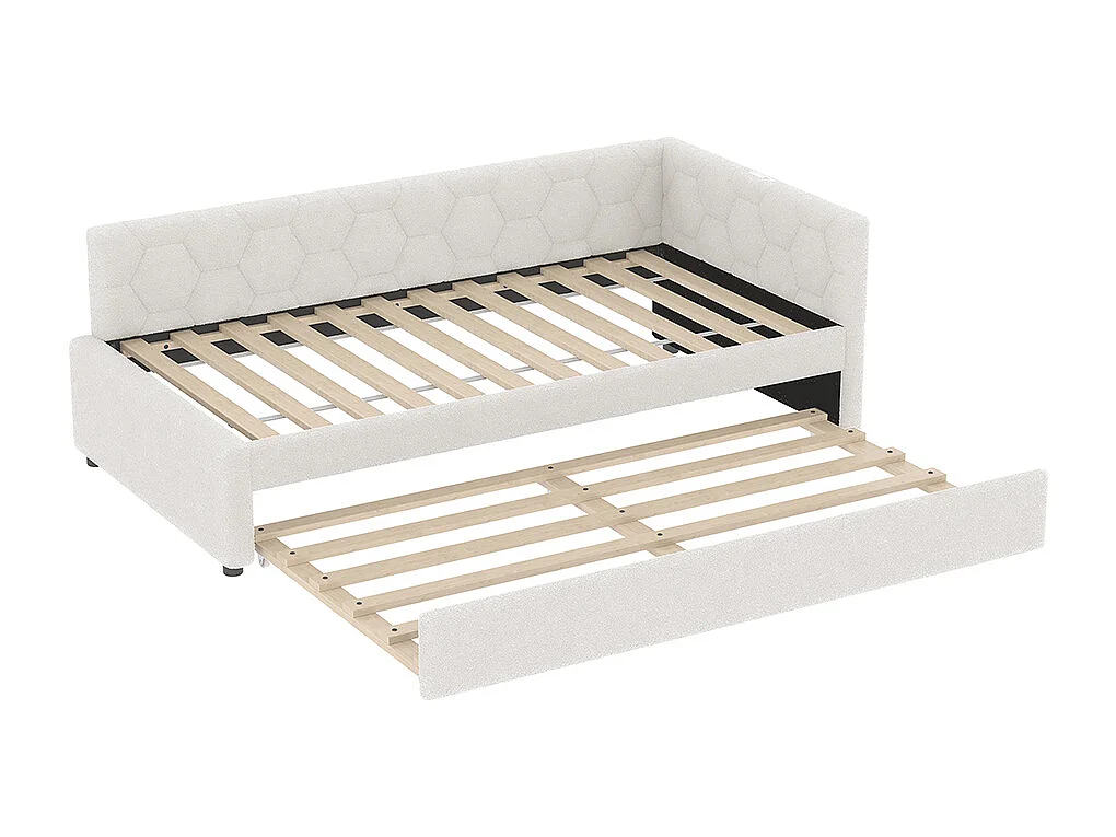 Uitschuifbed 90x200 met bedlampje USB-poort type C bekleding imitatie fleece wit multifunctioneel comfortabel eenpersoonsbed