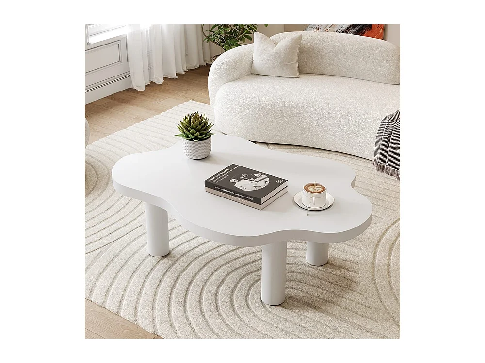 Witte cartoon-salontafel met 3 poten, onregelmatig Modern interieurontwerp, aparte woonkamer