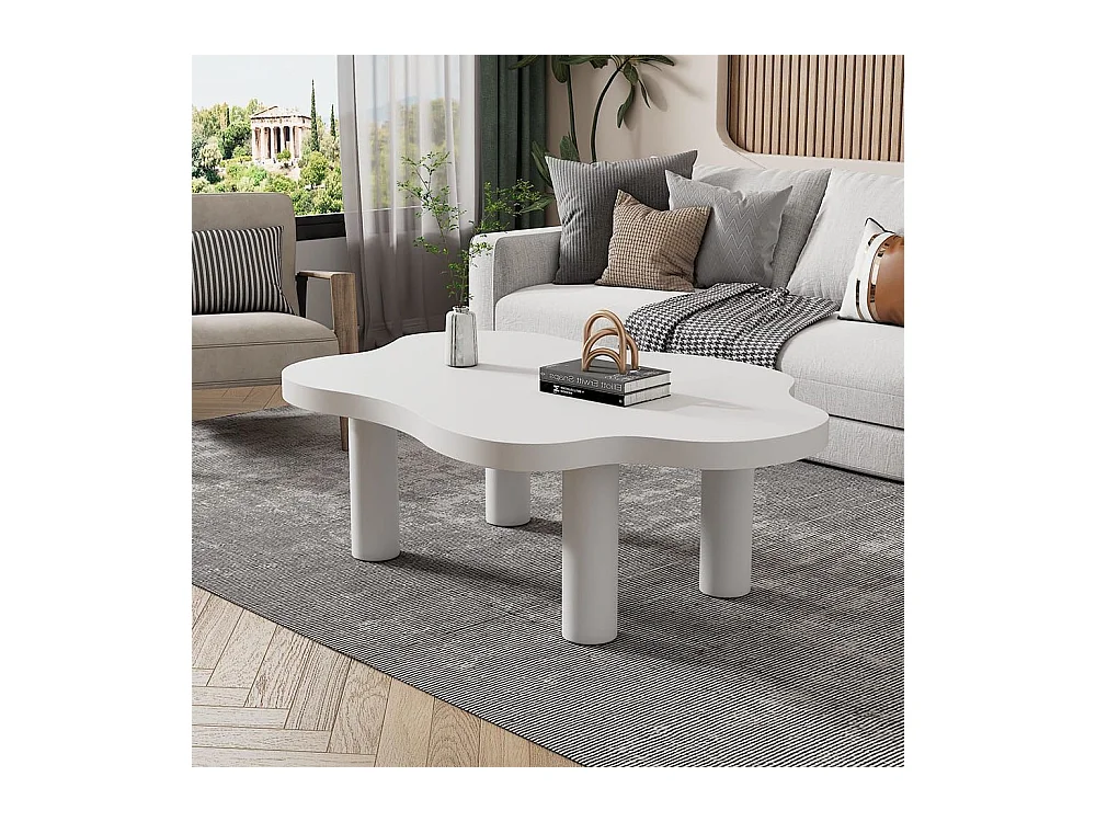 Witte cartoon-salontafel met 3 poten, onregelmatig Modern interieurontwerp, aparte woonkamer