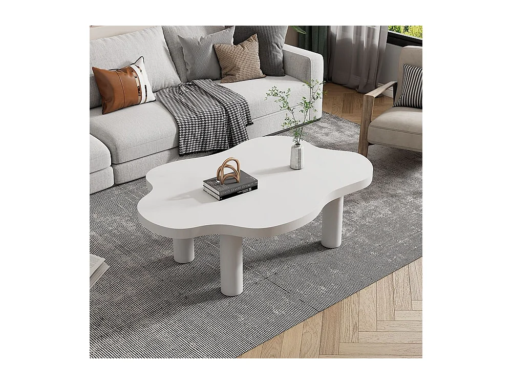 Witte cartoon-salontafel met 3 poten, onregelmatig Modern interieurontwerp, aparte woonkamer