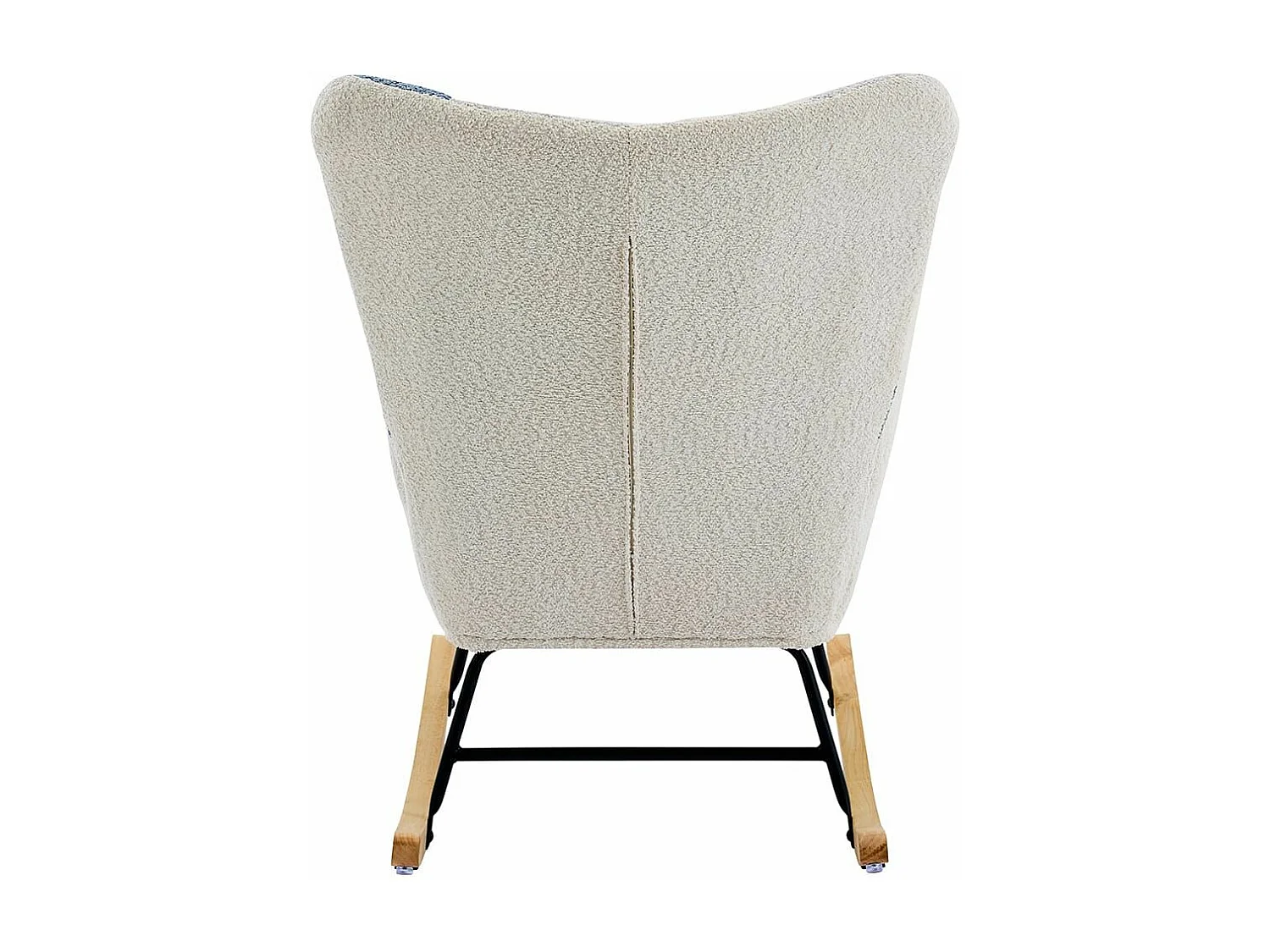 Moderne relaxfauteuil met schommelfunctie gestoffeerd met patchworkmotief integere voetsteun beige blauw