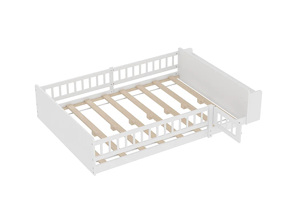 Tweepersoonsbed voor kinderen 140x190 van wit grenenhout met open opbergplanken, open structuur, zonder matras
