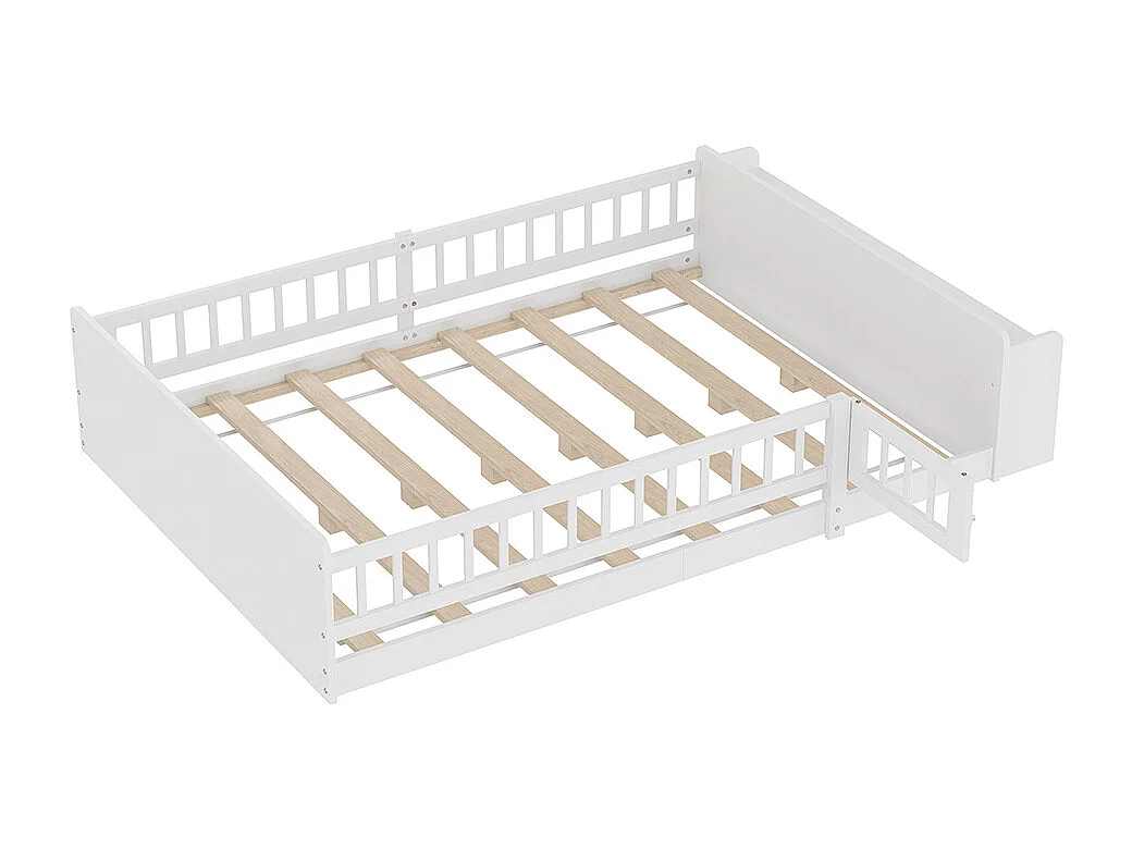 Tweepersoonsbed voor kinderen 140x190 van wit grenenhout met open opbergplanken, open structuur, zonder matras
