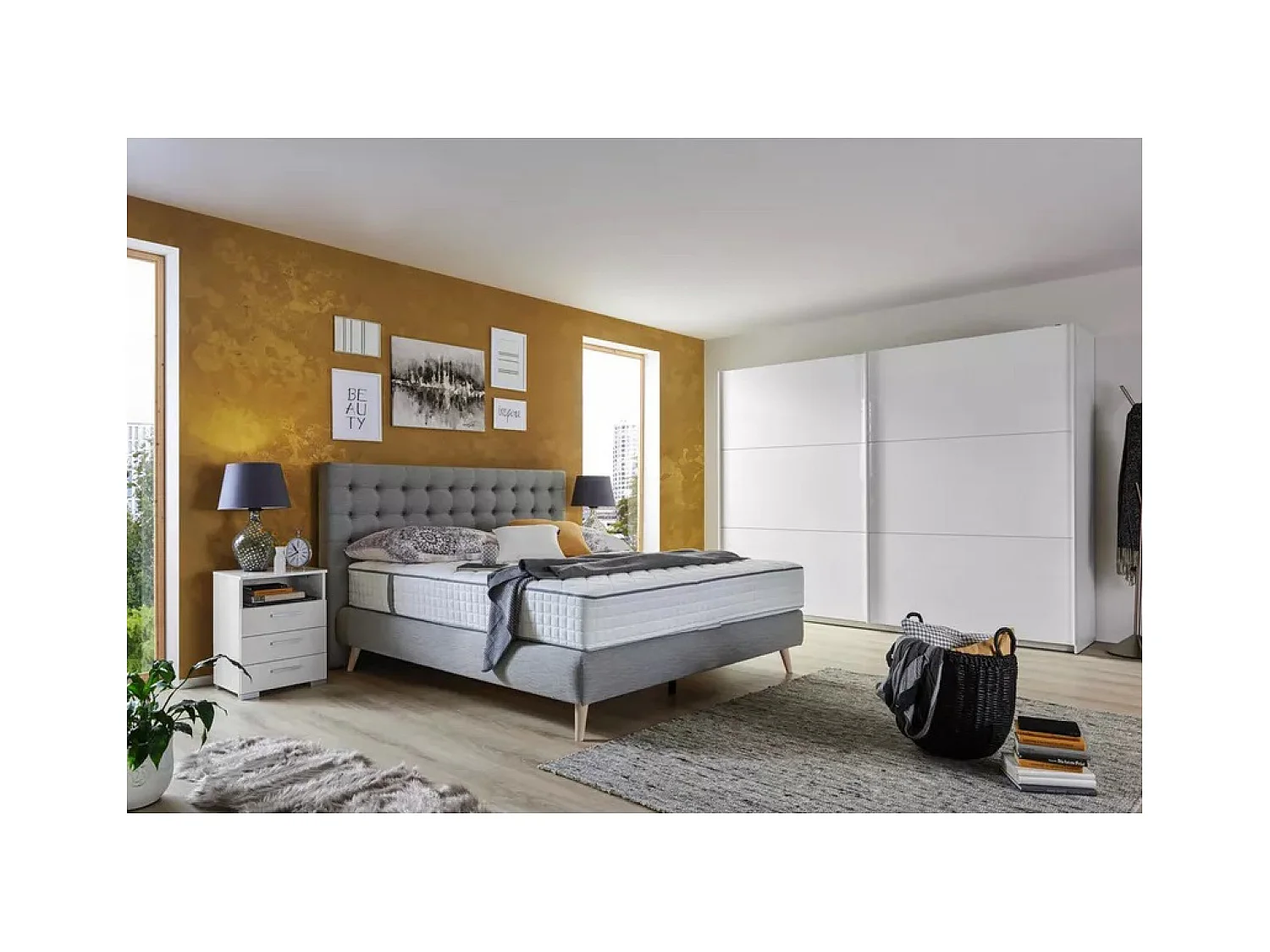 Bett Darian S (140x200)/Stoffbezug/grau