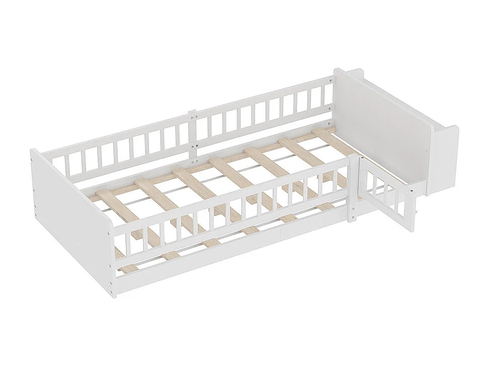 Eenpersoonsbed voor kinderen 90x200 van wit grenenhout met open opbergplanken, open structuur, zonder matras