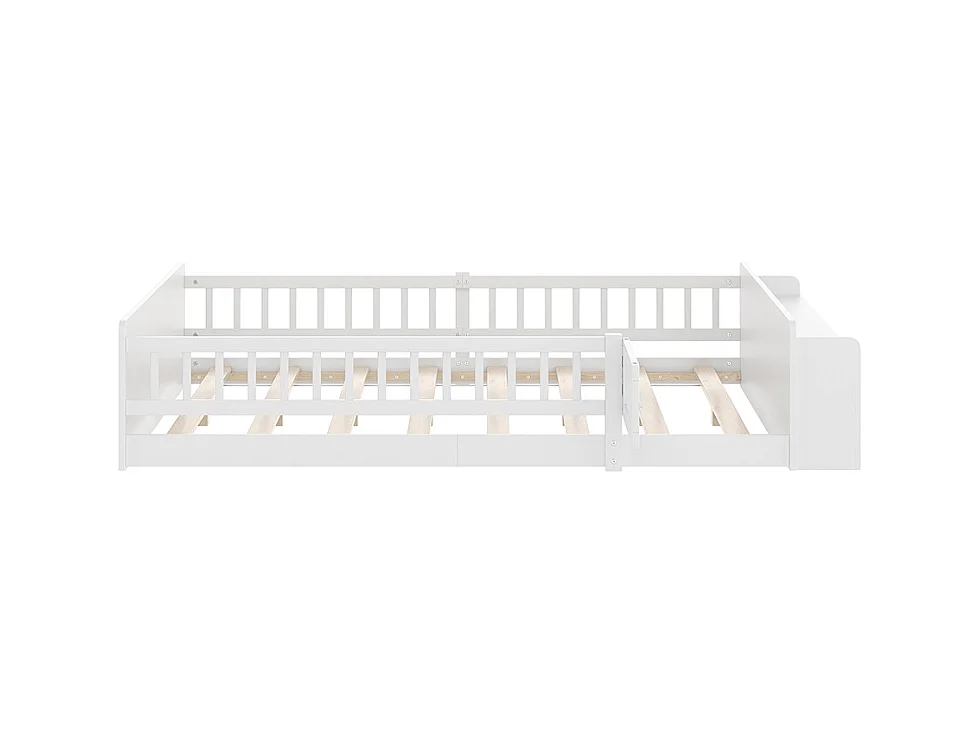 Lit double enfant 140x200 en bois de pin blanc avec étagères de rangement ouvertes structure ouvrable sans matelas
