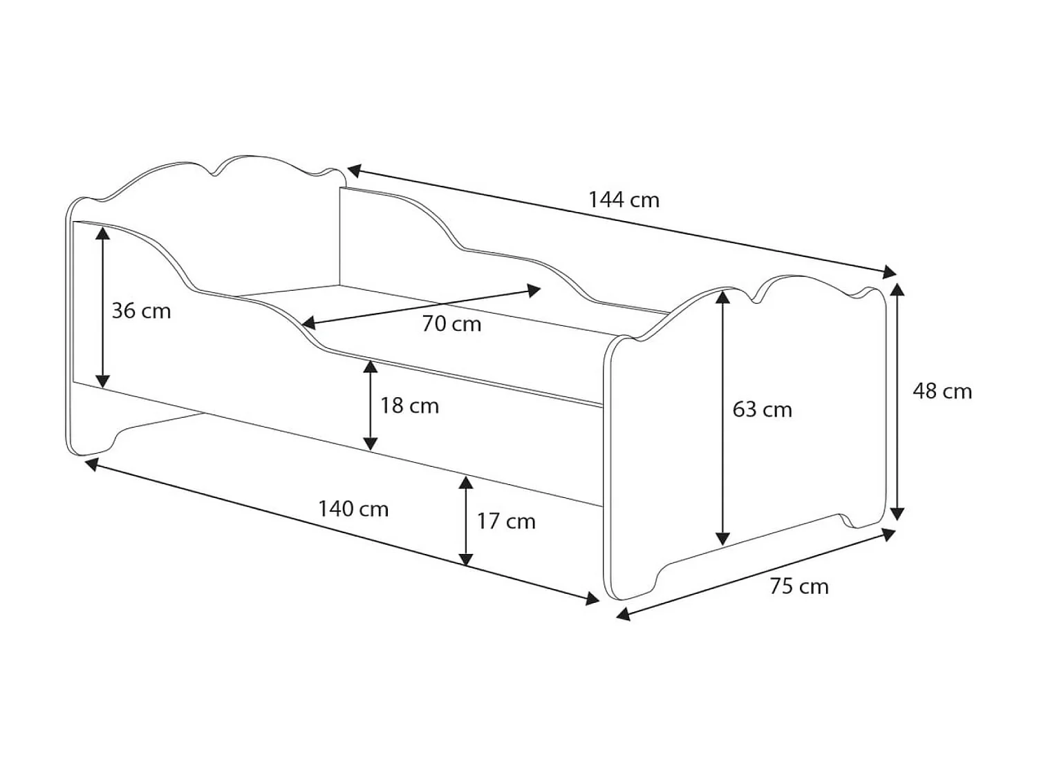 Letto Jimena (70x140)/materasso incluso/bianco