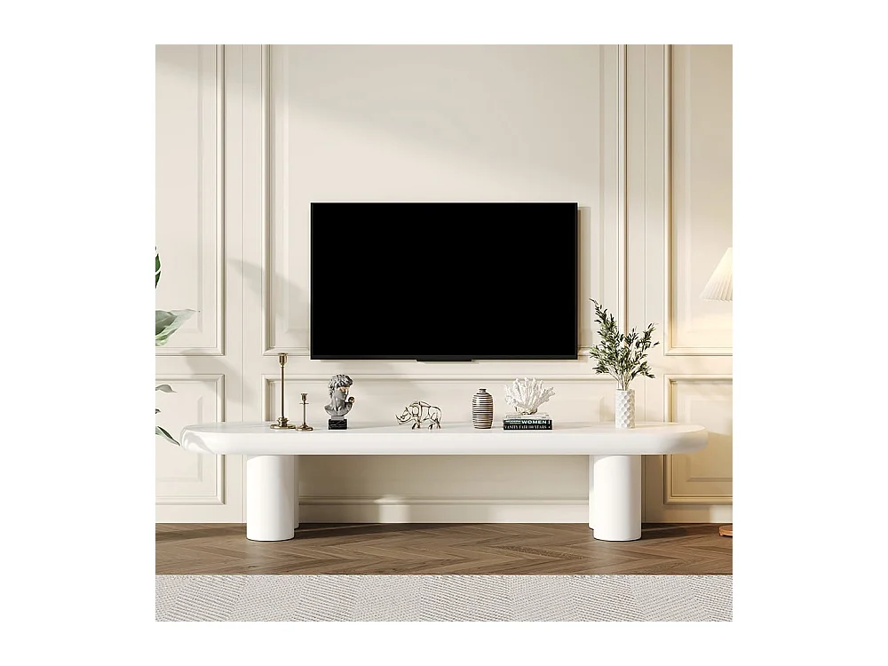 Minimalistisch tv-meubel, wit, 4 stabiele poten, 65 inch, structuur van MDF met hoge dichtheid