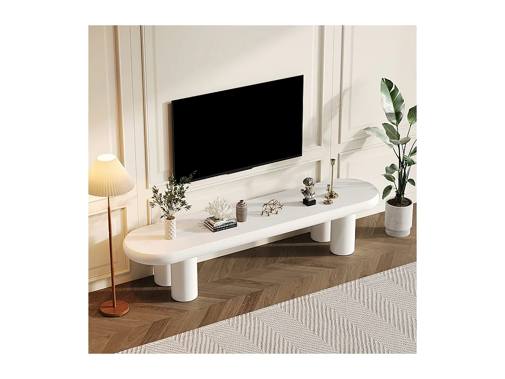 Meuble TV minimaliste blanc 4 pieds stables 65 pouces Structure MDF haute densité