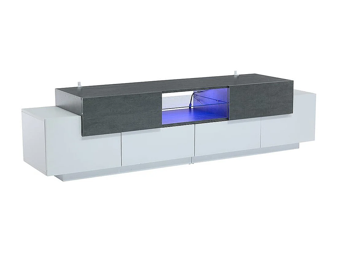 Moderne lage tv-meubel met ledverlichting in wit en grijs Minimalistische planken van gehard glas voor in de woonkamer