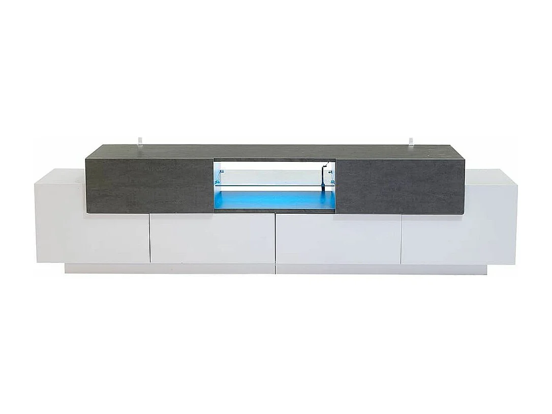 Moderne lage tv-meubel met ledverlichting in wit en grijs Minimalistische planken van gehard glas voor in de woonkamer