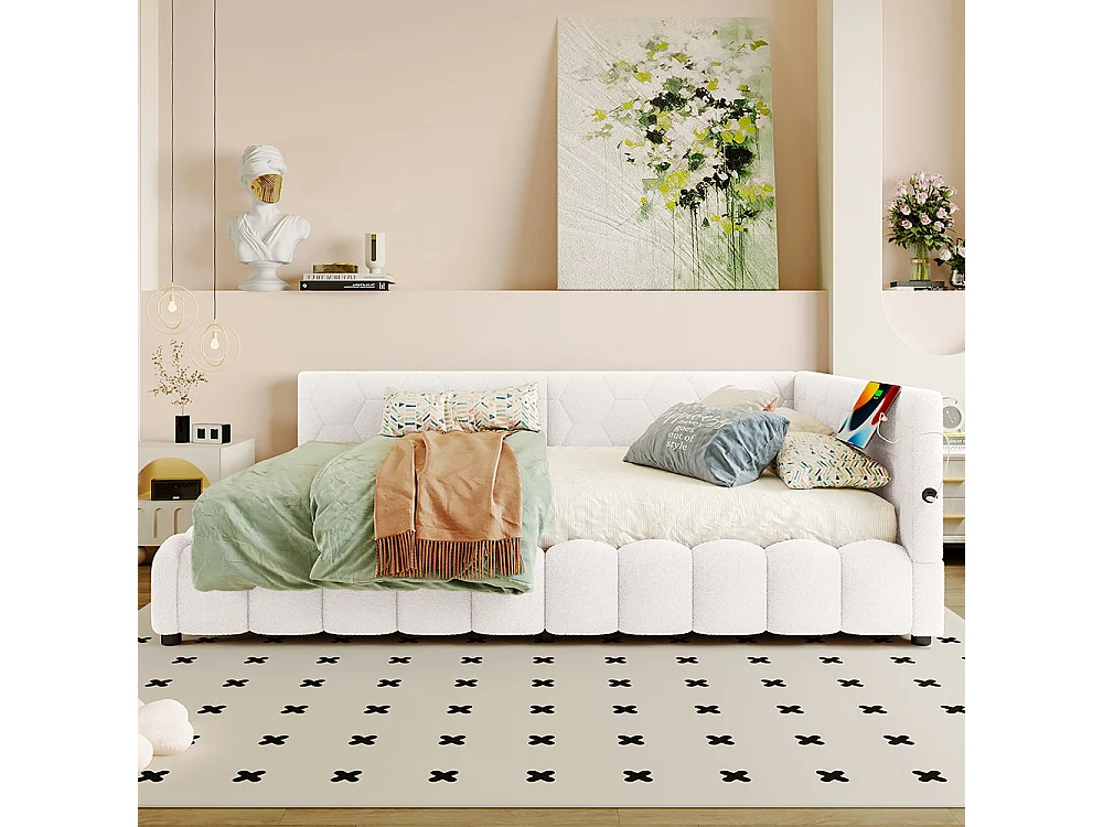 Opbergbed 140x200 met ledstrip, hydraulisch hefmechanisme, USB-poort type C, comfortabele bekleding in imitatiepool