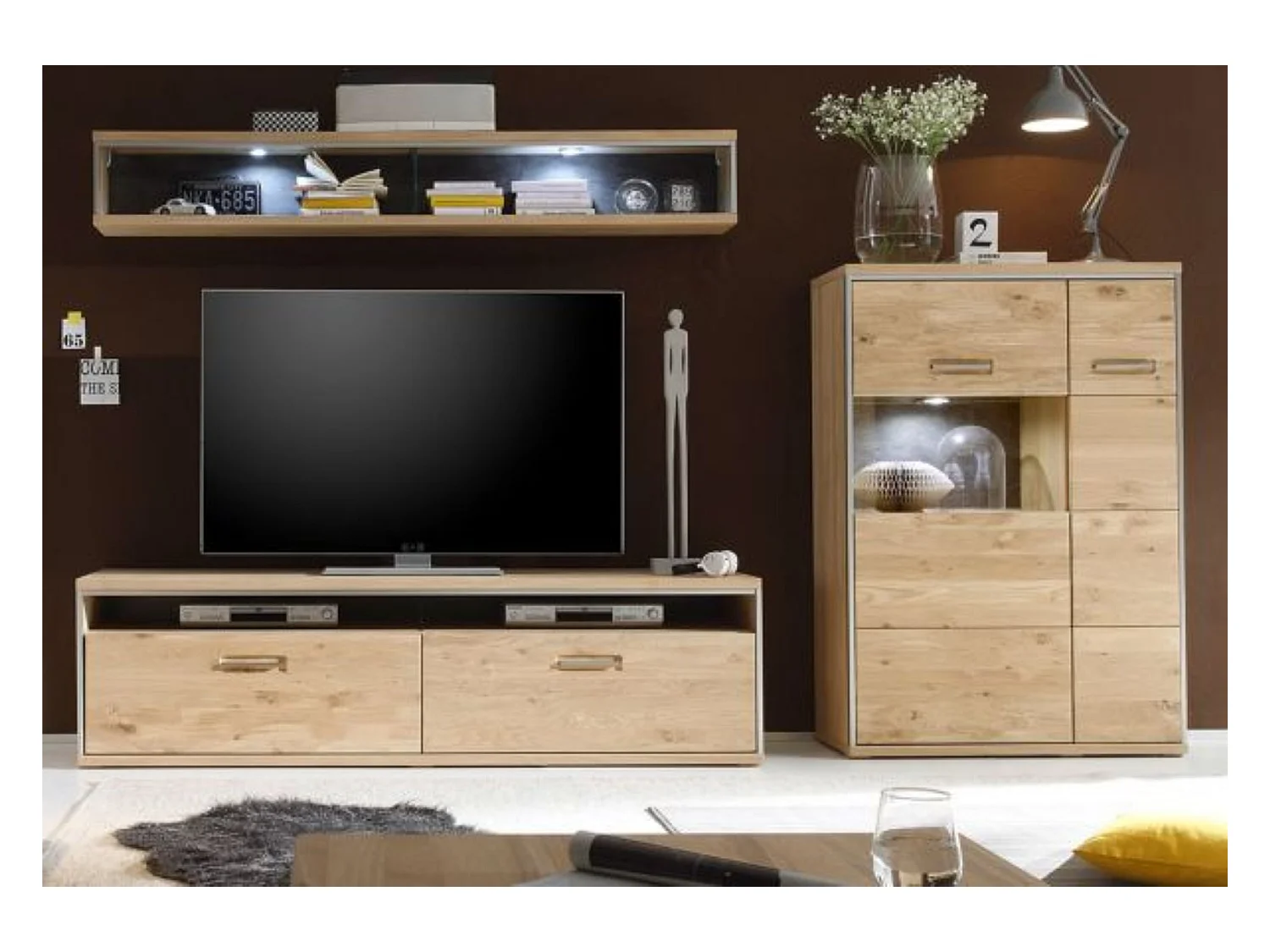 Ensemble séjour 3 élèments, coloris chêne noueux blanchi