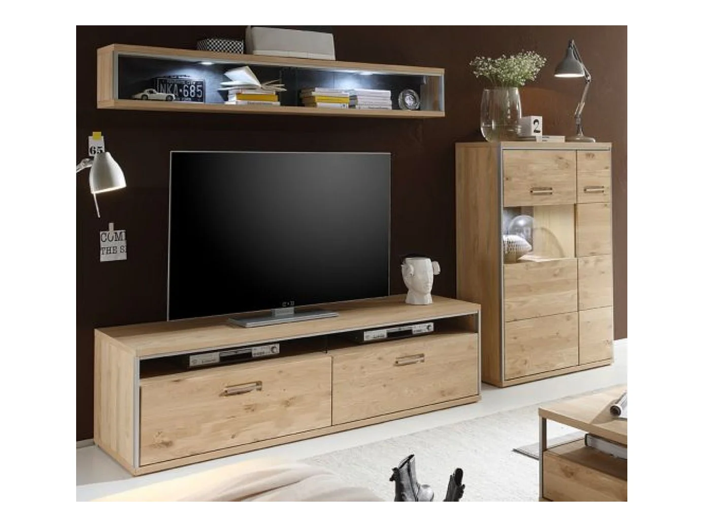 Ensemble séjour 3 élèments, coloris chêne noueux blanchi