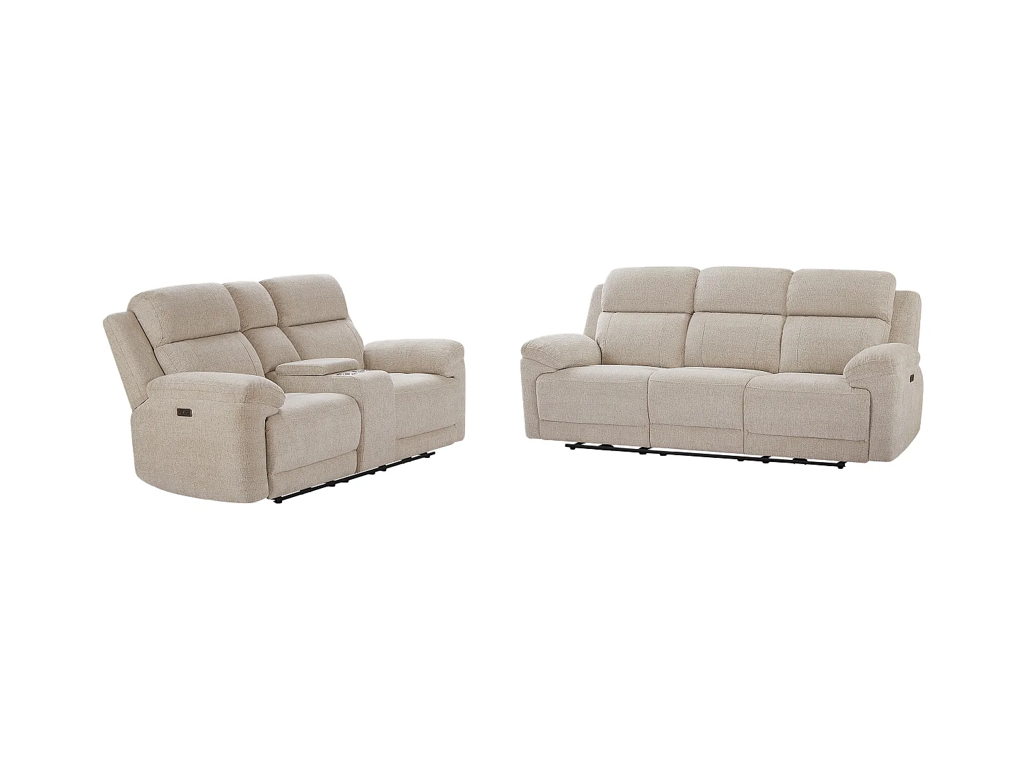 Canapé 3 places et 2 places relax électrique en tissu chiné beige KELUNO