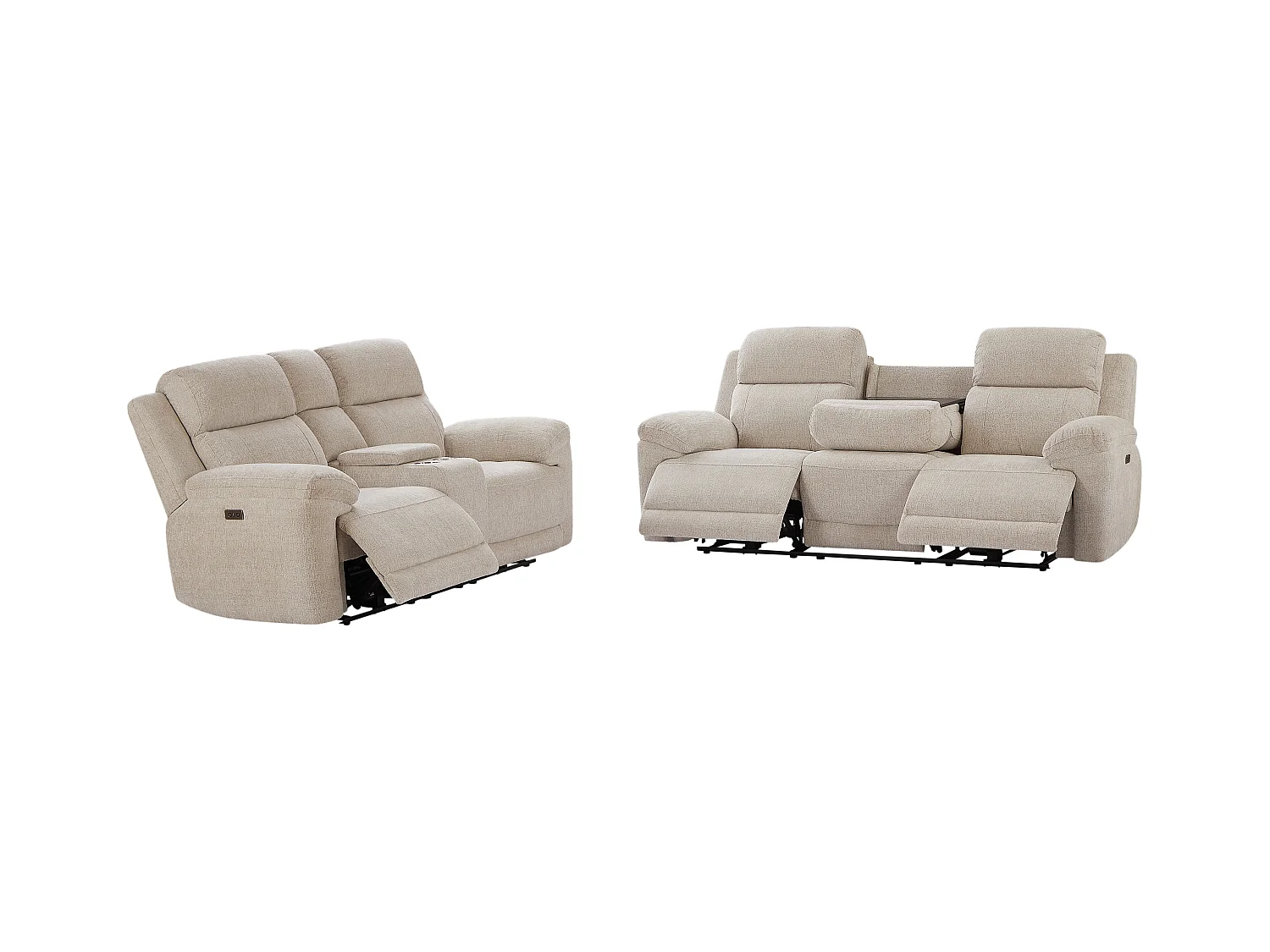 Canapé 3 places et 2 places relax électrique en tissu chiné beige KELUNO