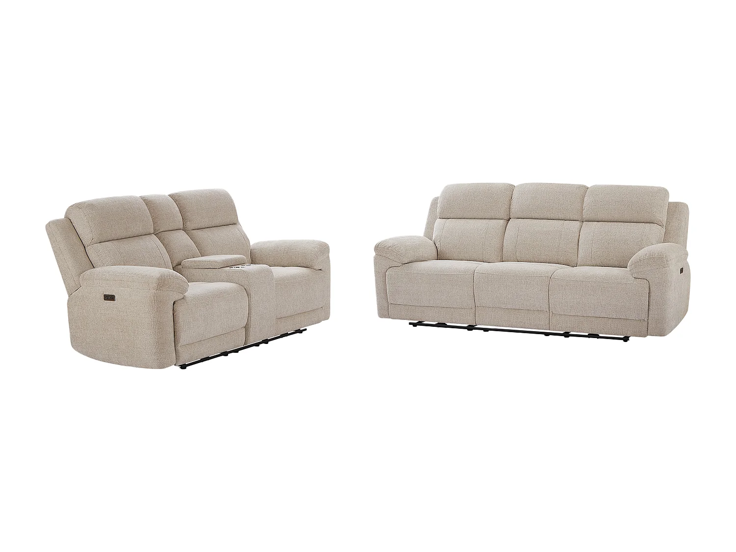 Canapé 3 places et 2 places relax électrique en tissu chiné beige KELUNO