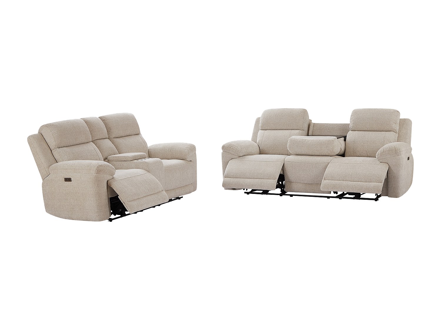 Relaxsofa 3-Sitzer & Relaxsofa 2-Sitzer elektrisch - melierter Stoff - Beig günstig online kaufen