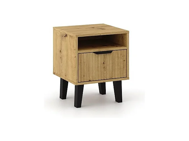 SONIA – Nachttisch im skandinavischen Stil – Maße 40 x 39 x 48 cm – 1 Ablage + 1 Schublade mit Rillen – Eiche
