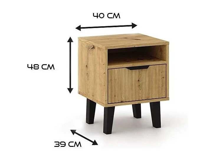 Szafka Nocna Scandi 1S Slim |Dąb Artisan | 39x40x48 cm| Szafka Nocna ryflowana |  Nowoczesny styl