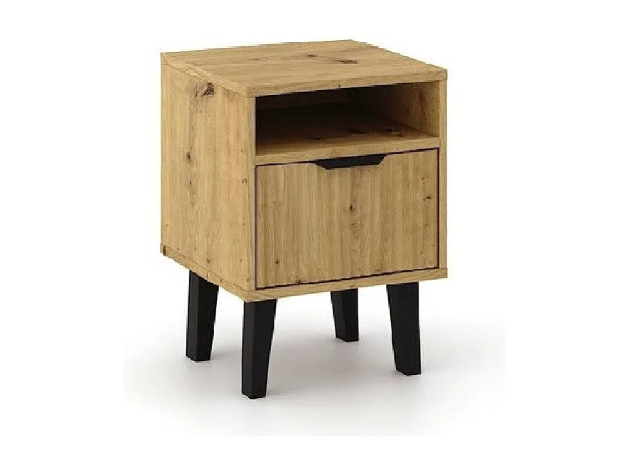 Szafka Nocna Scandi 1S Slim |Dąb Artisan | 39x40x48 cm| Szafka Nocna ryflowana |  Nowoczesny styl