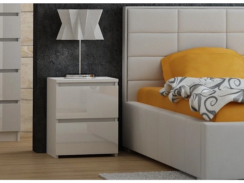 Szafka Nocna Malwa M2 | Biały Połysk | 30x30x40 cm | 2 Szuflady