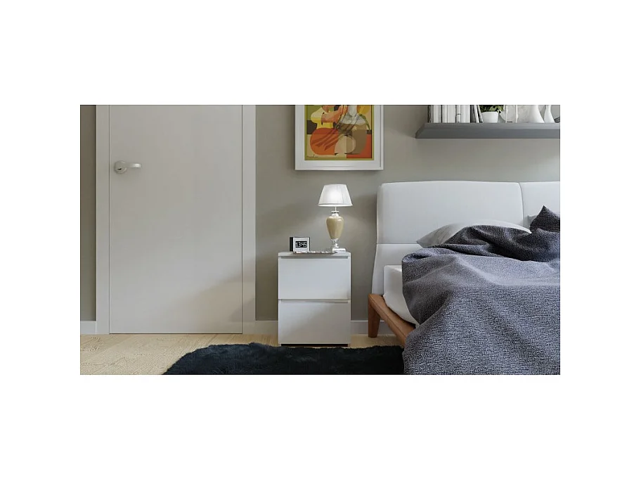 Szafka Nocna Malwa W2 | Biała | 40x40x52 cm | Nowoczesna, Bez Uchwytów, 2 Szuflady