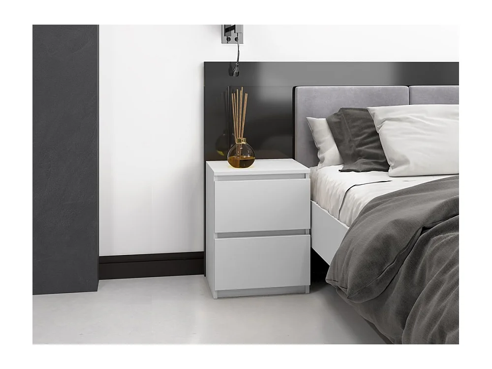 Szafka Nocna Malwa W2 | Biała | 40x40x52 cm | Nowoczesna, Bez Uchwytów, 2 Szuflady